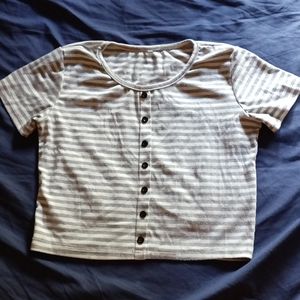 Cute midriff gray stripes with black accent buttons small